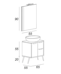 Mobile bagno 'madrid' bianco con specchio e lavello, 65x55x75 cm